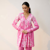 Layla Pink Cotton Co-ord Set with Churidar Sleeve