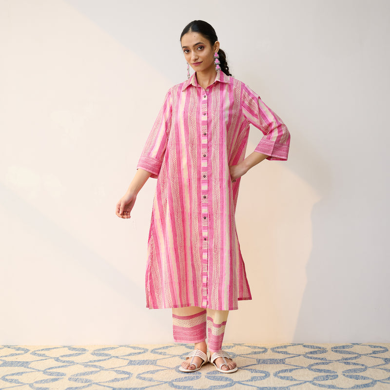 Dusty Pink Cotton Shirt Kurta with Pant