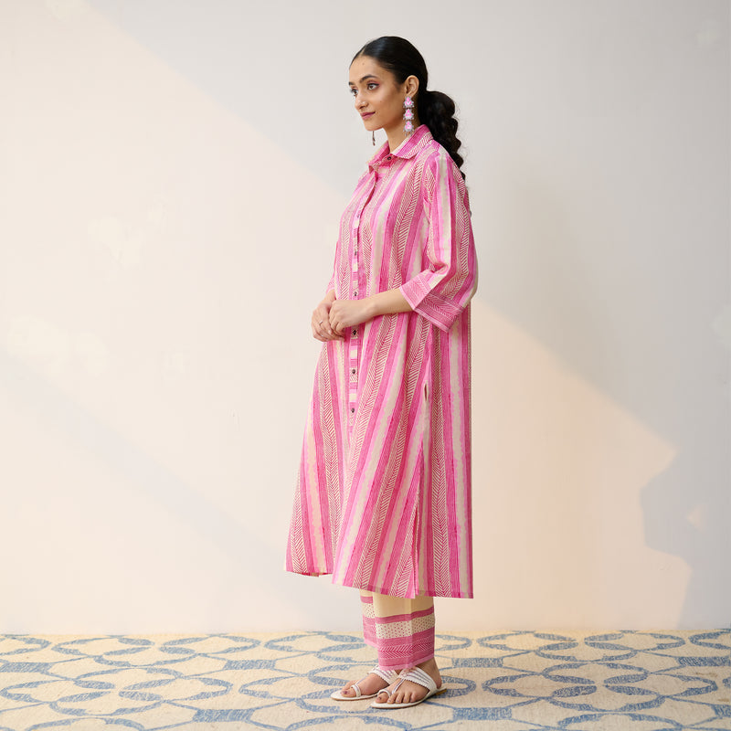 Dusty Pink Cotton Shirt Kurta with Pant