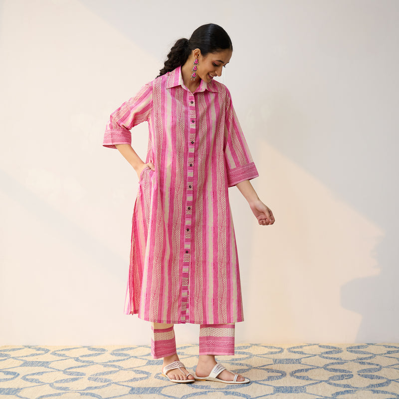 Dusty Pink Cotton Shirt Kurta with Pant