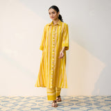 Mango Yellow Cotton Shirt Kurta with Pant