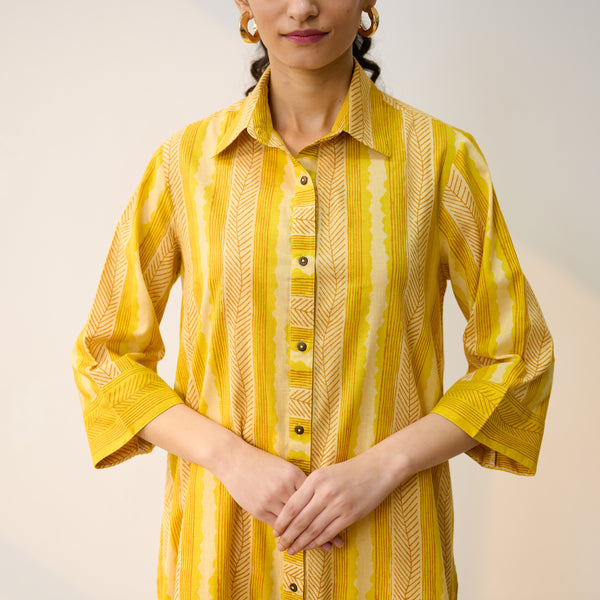 Mango Yellow Cotton Shirt Kurta with Pant