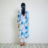 Electric Blue Love is in the Air Cotton Kurta Set with Hand Embroidery Detail