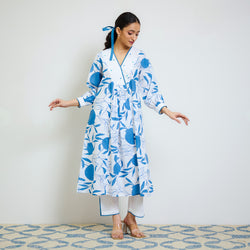 Electric Blue Love is in the Air Cotton Kurta Set with Hand Embroidery Detail