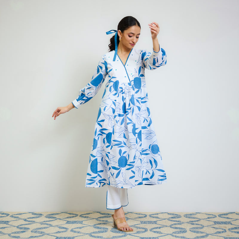 Electric Blue Love is in the Air Cotton Kurta Set with Hand Embroidery Detail