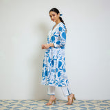 Electric Blue Love is in the Air Cotton Kurta Set with Hand Embroidery Detail