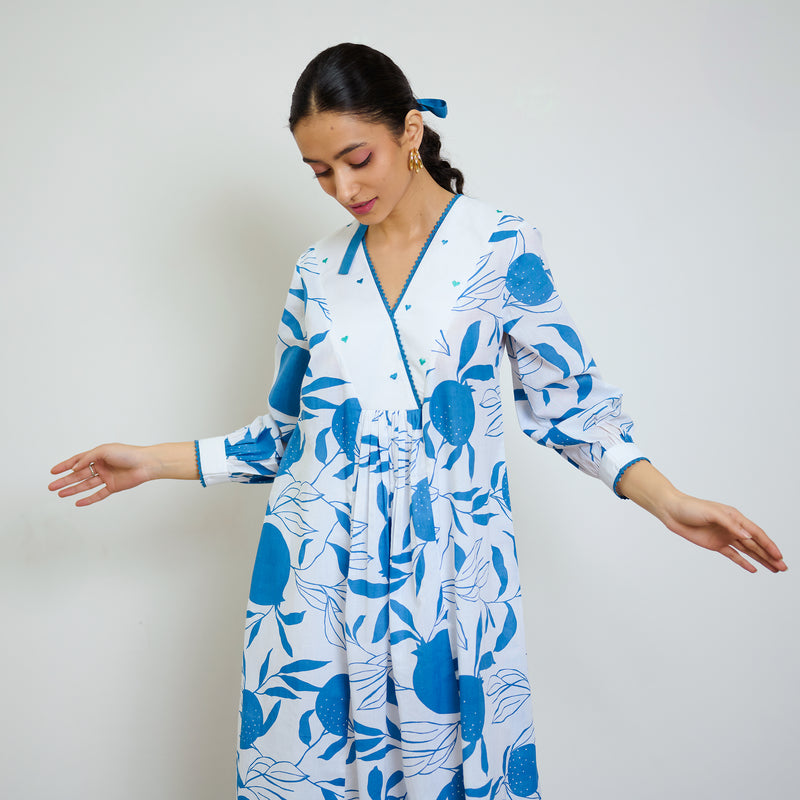 Electric Blue Love is in the Air Cotton Kurta Set with Hand Embroidery Detail