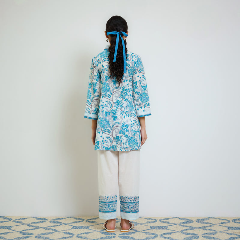 Ocean Blue Sanganeri Printed Cotton Co-ord Set