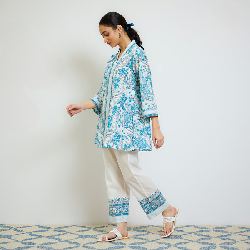 Ocean Blue Sanganeri Printed Cotton Co-ord Set