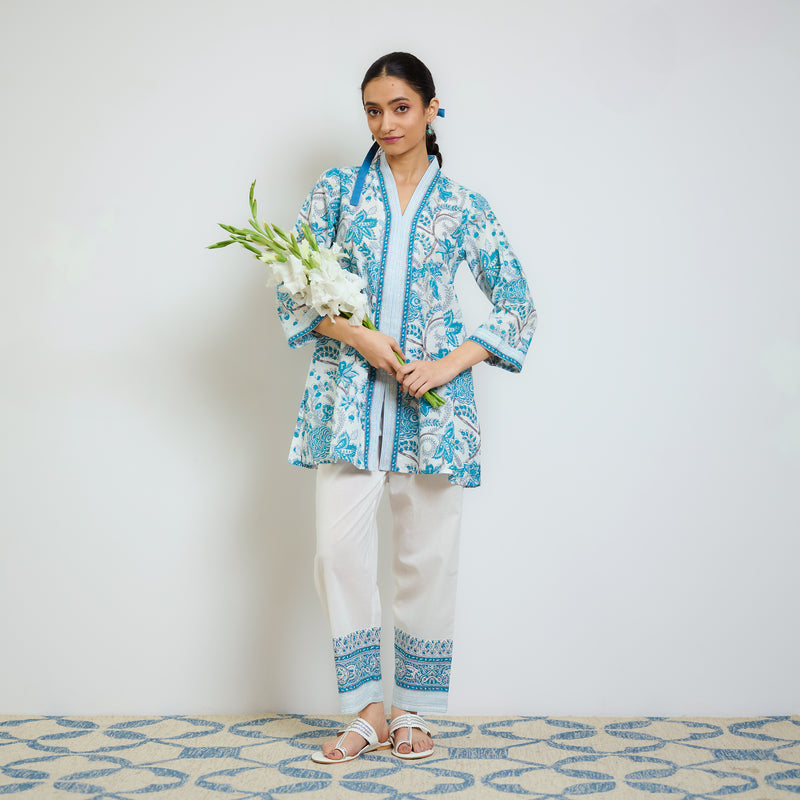 Ocean Blue Sanganeri Printed Cotton Co-ord Set