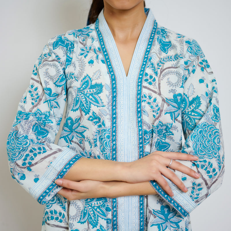 Ocean Blue Sanganeri Printed Cotton Co-ord Set