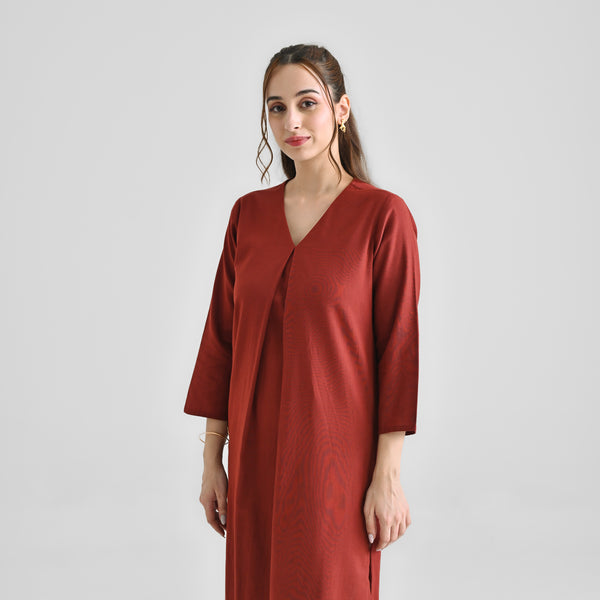 Brown Linen Cotton Kurta with Inverted Pleat Detail
