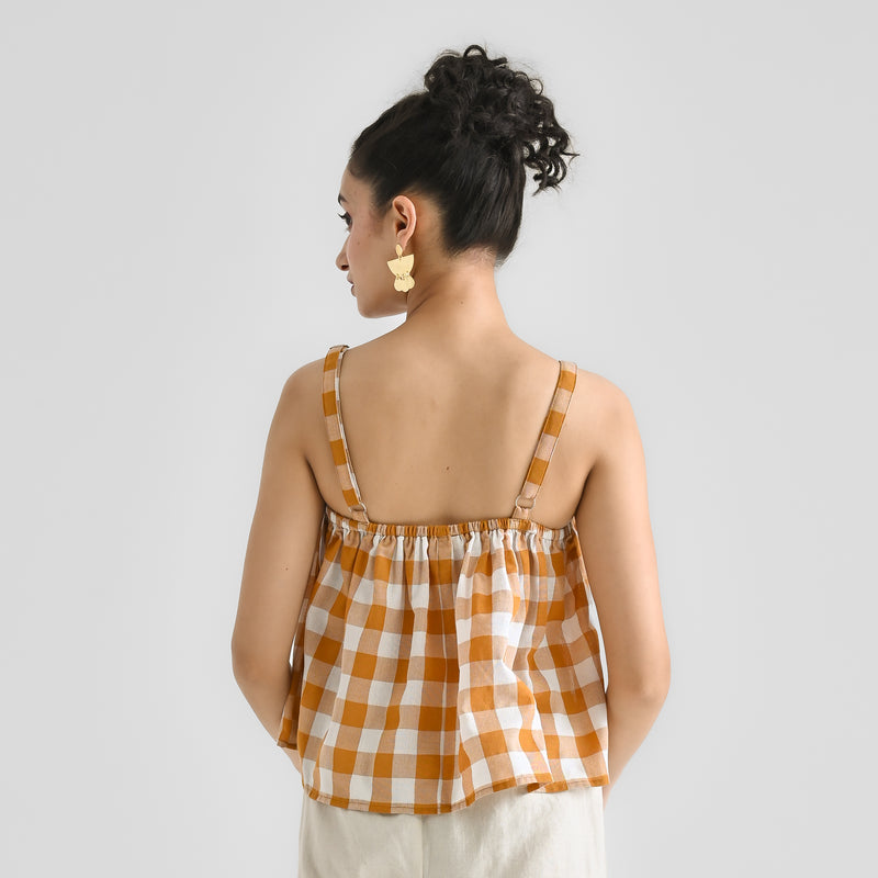 Mustard Woven Cotton Crop Top with Adjustable Strap Detail