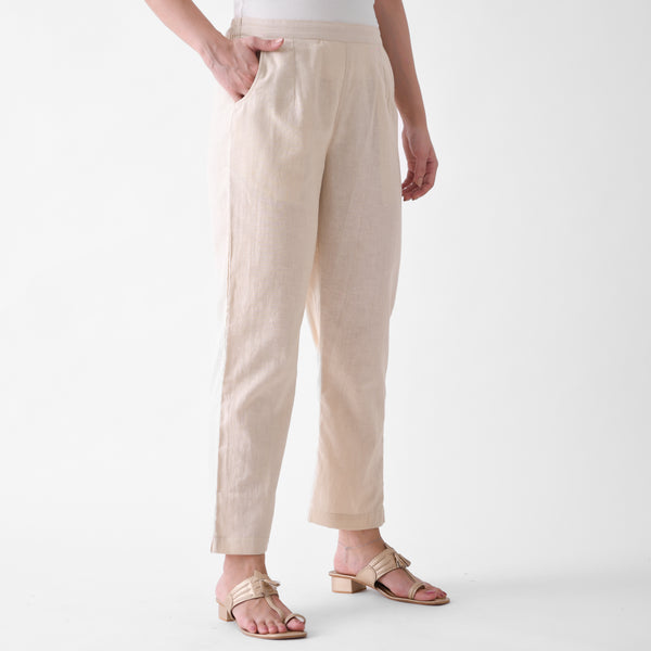 Beige Linen Cotton AMPM Pants