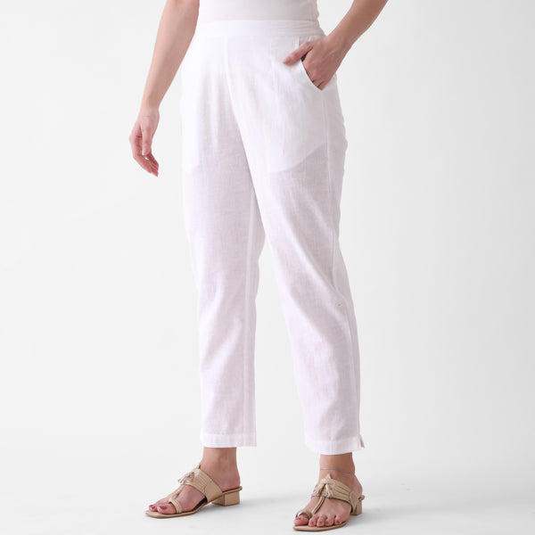 White Linen Cotton AMPM Pants