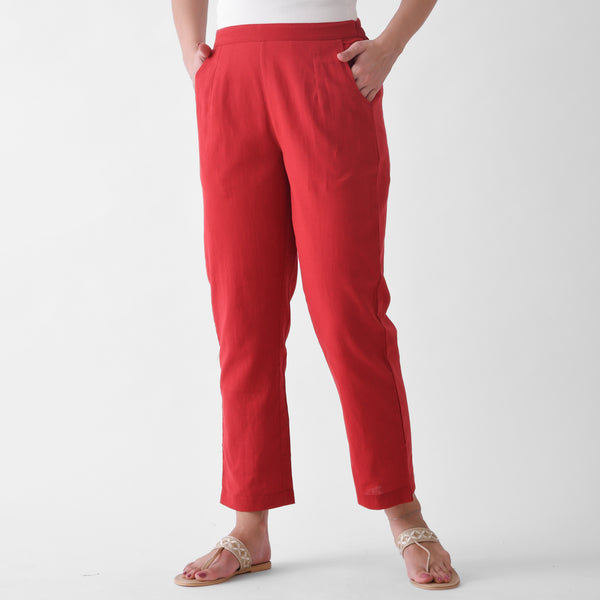 Red Linen Cotton AMPM Pants