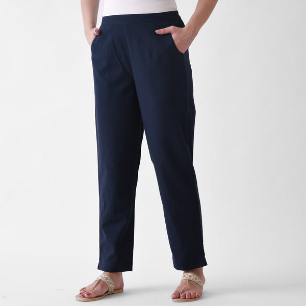 Navy Linen Cotton AMPM Pants