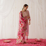 Pink Embroidered Chanderi Kurta Set with Dupatta