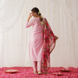 Pink Embroidered Chanderi Kurta Set with Dupatta