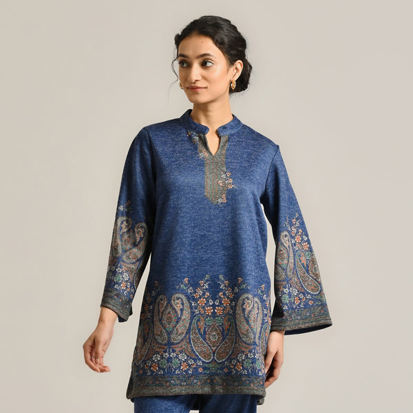 Blue Kashmiri Inspired Contemporary Woollen Kurta