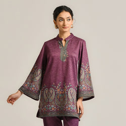 Wine Kashmiri Inspired Contemporary Woollen Kurta