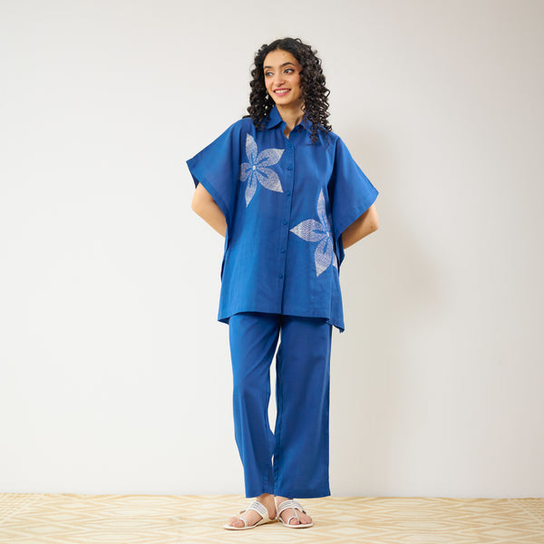 Dahlia Statement Embroidered Cotton Co-ord Set - Electric Blue