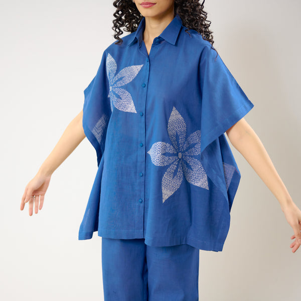 Dahlia Statement Embroidered Cotton Co-ord Set - Electric Blue