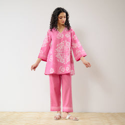 Dewdrop Pakistani Cotton Co-ord Set - Pink