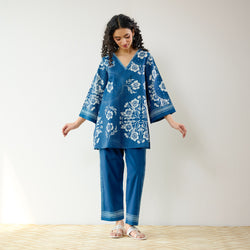 Dewdrop Pakistani Cotton Co-ord Set - Indigo Blue