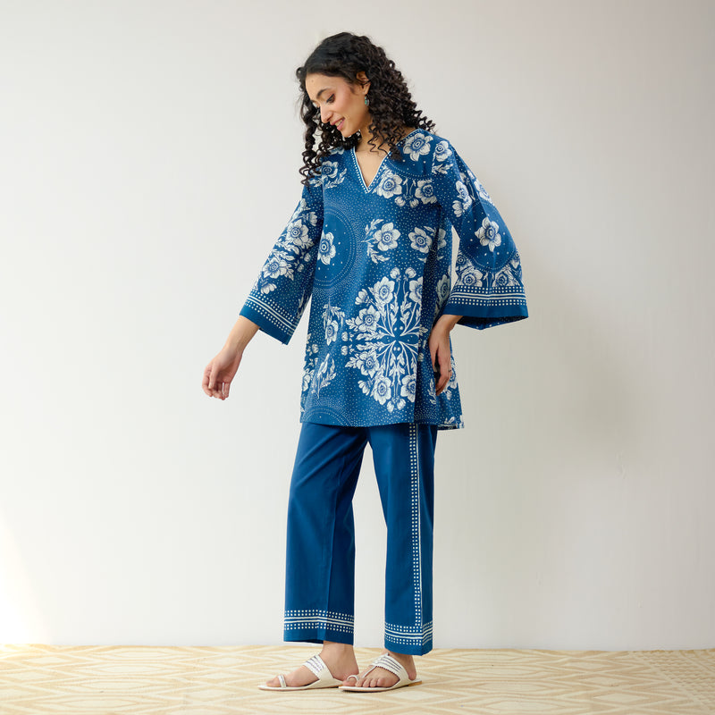 Dewdrop Pakistani Cotton Co-ord Set - Indigo Blue