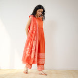 Daisy Cotton Kurta Set with Dupatta - Orange