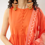 Daisy Cotton Kurta Set with Dupatta - Orange