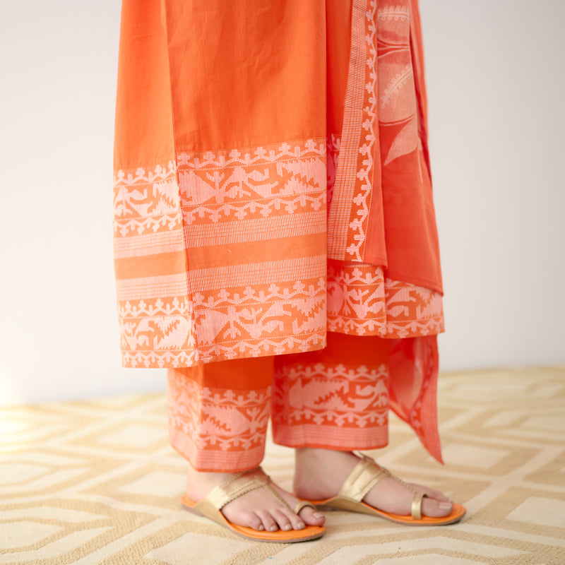 Daisy Cotton Kurta Set with Dupatta - Orange