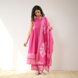 Daisy Cotton Kurta Set with Dupatta - Pink