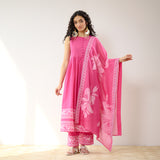 Daisy Cotton Kurta Set with Dupatta - Pink