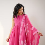 Daisy Cotton Kurta Set with Dupatta - Pink