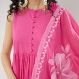 Daisy Cotton Kurta Set with Dupatta - Pink