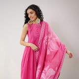 Daisy Cotton Kurta Set with Dupatta - Pink