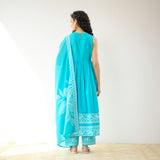 Daisy Cotton Kurta Set with Dupatta - Aqua Blue