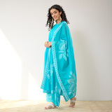 Daisy Cotton Kurta Set with Dupatta - Aqua Blue