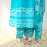 Daisy Cotton Kurta Set with Dupatta - Aqua Blue