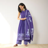 Daisy Cotton Kurta Set with Dupatta - Violet