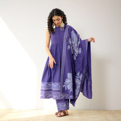 Daisy Cotton Kurta Set with Dupatta - Violet