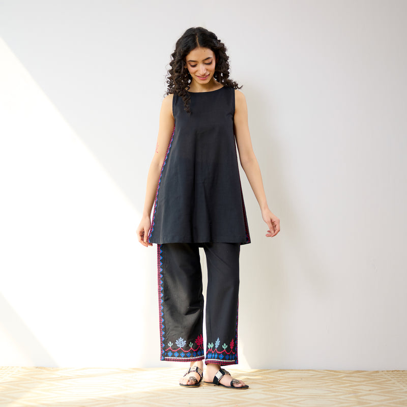 Pehar Statement Embroidered Cotton Co-ord Set - Black