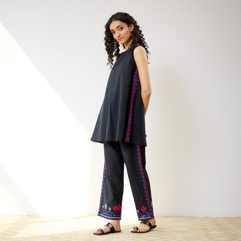 Pehar Statement Embroidered Cotton Co-ord Set - Black