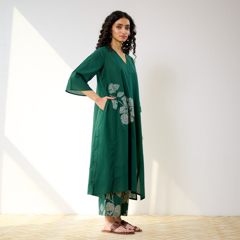 Meadow Patchwork Pakistani Cotton Kurta Set - Emerald Green