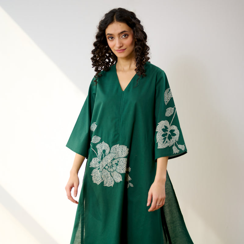 Meadow Patchwork Pakistani Cotton Kurta Set - Emerald Green