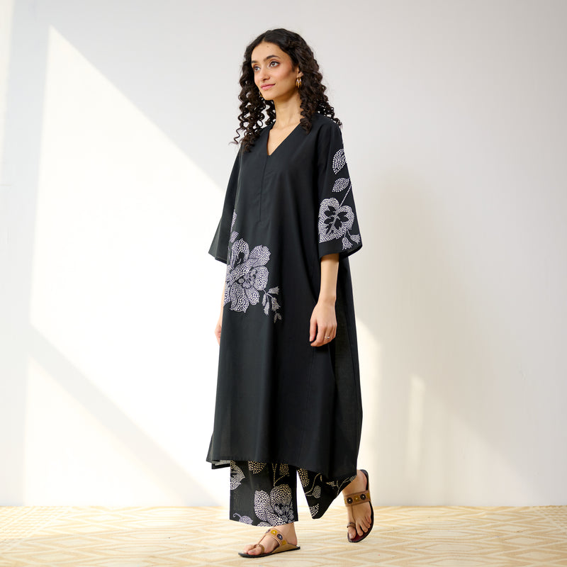 Meadow Patchwork Pakistani Cotton Kurta Set - Black