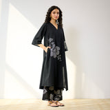 Meadow Patchwork Pakistani Cotton Kurta Set - Black