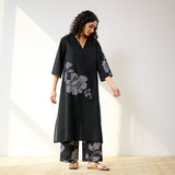 Meadow Patchwork Pakistani Cotton Kurta Set - Black